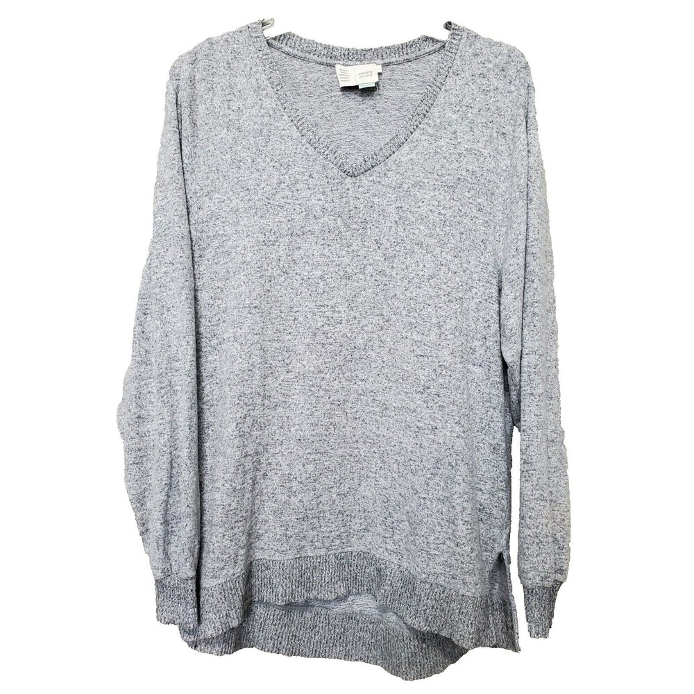 Saturday Sunday Anthropologie Gray Ribbed Trim V-Neck Oversized Sweater Size MED